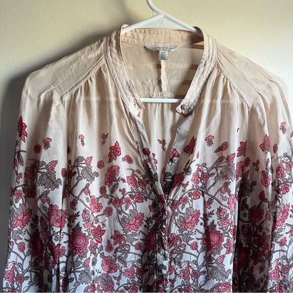 Lucky Brand Beige Floral Sheer Long Sleeve Boho Blouse - Picture 4 of 5
